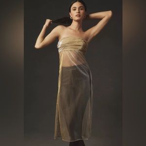 By Anthropologie Strapless Sheer Metallic Tunic Top NWT